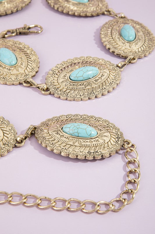 Western turquoise concho chain belt