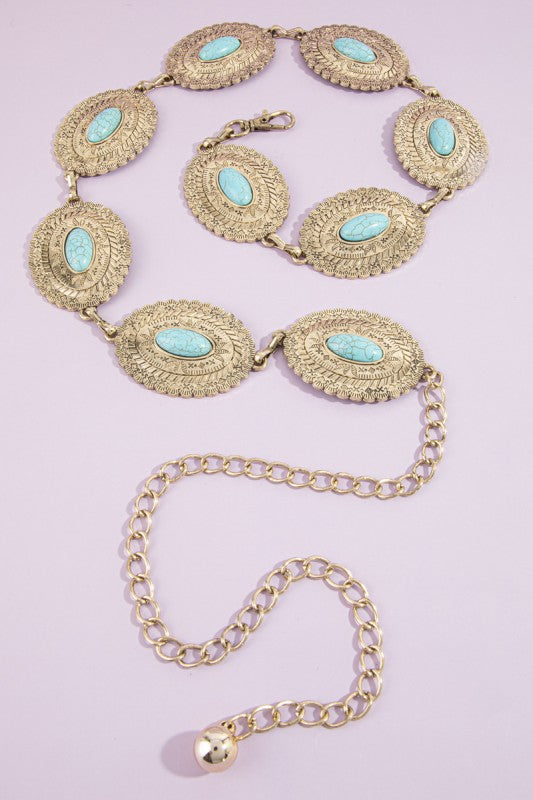 Western turquoise concho chain belt