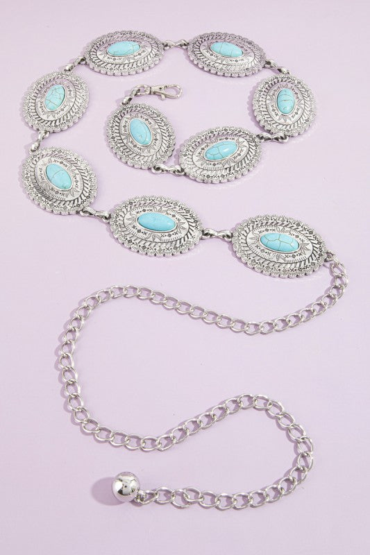Western turquoise concho chain belt